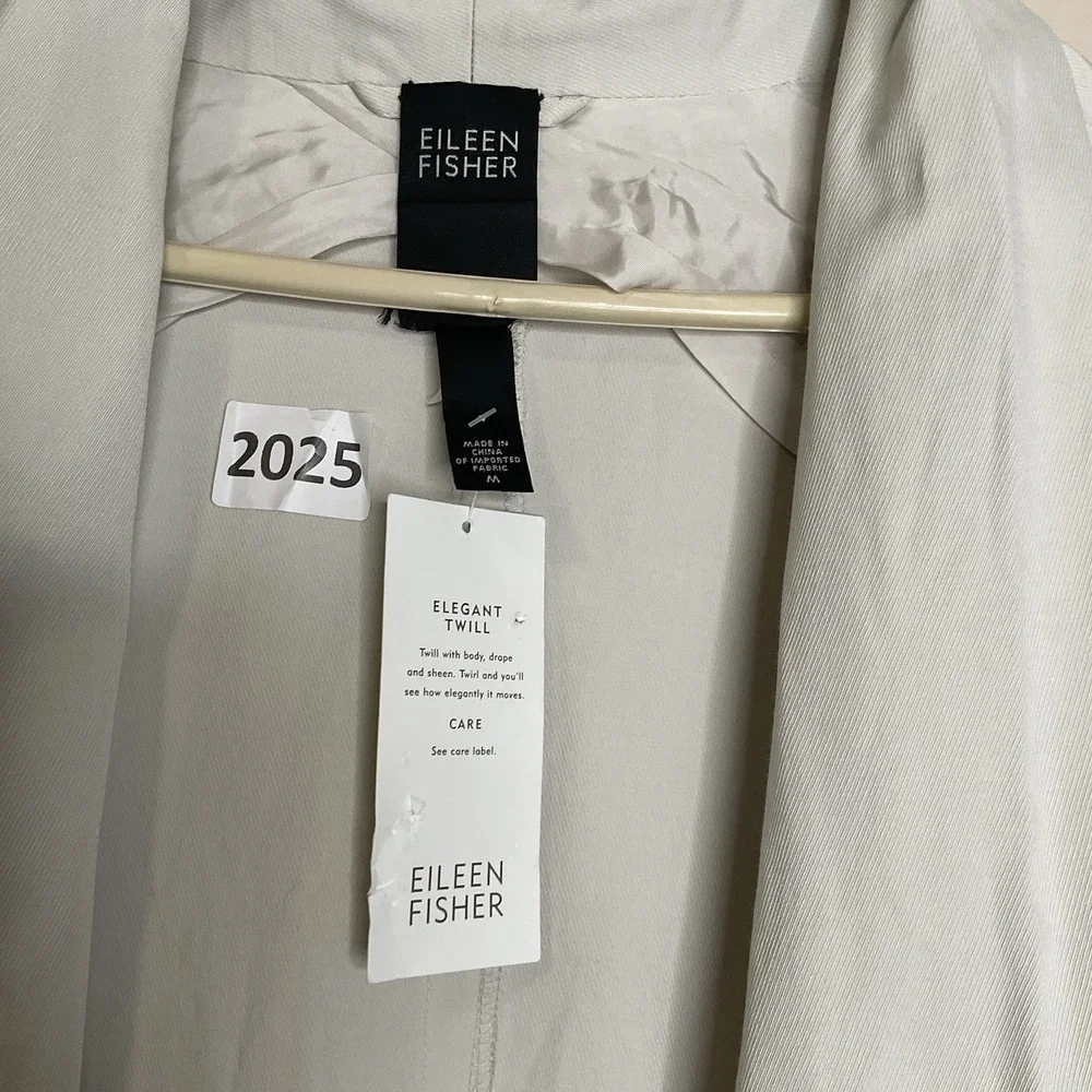 NWT Eileen Fisher Elagant Twill‎ Side-Tie  Cotton Blend Trench Bone Wrap Coat M